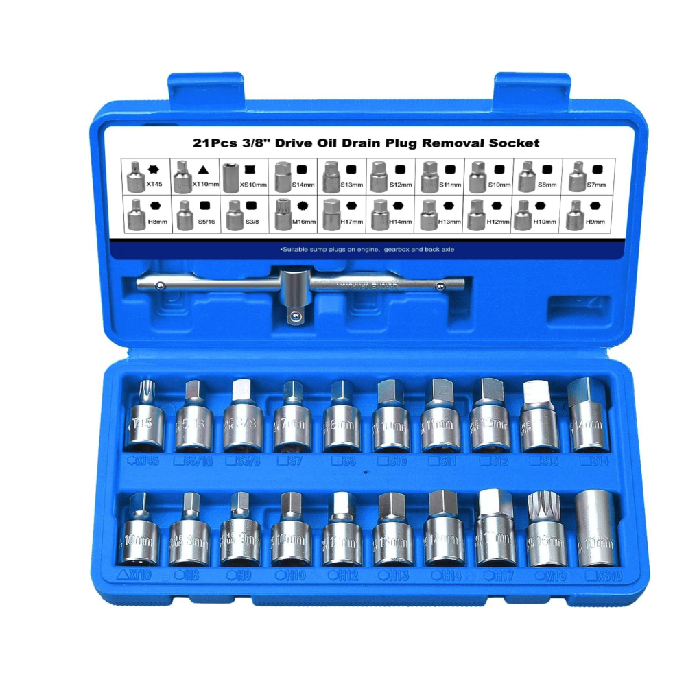 Набор головок для откручивания пробок масляного поддона 21 предмет REWOLT (T1586)