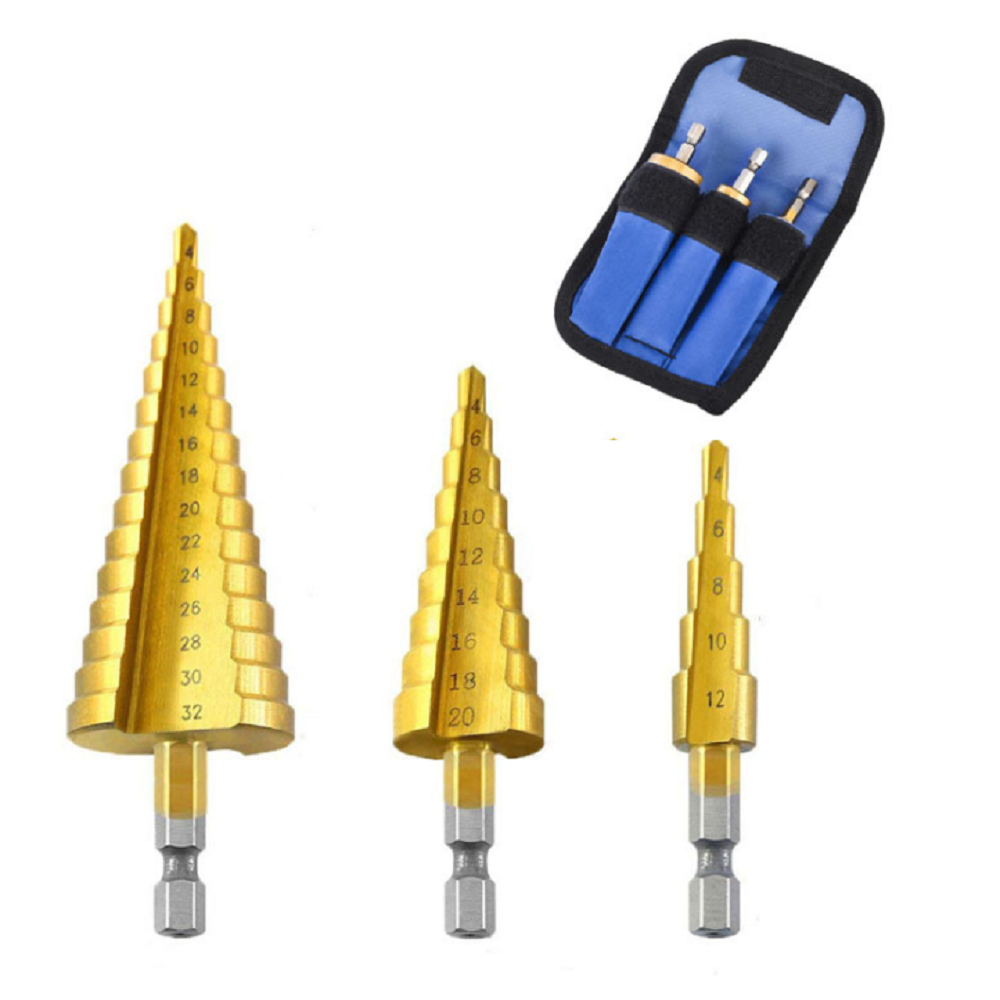 Набор сверл ступенчатых 3пр. (4-12, 4-20, 4-32мм), для отверстий с шаговым конусом REWOLT T1635